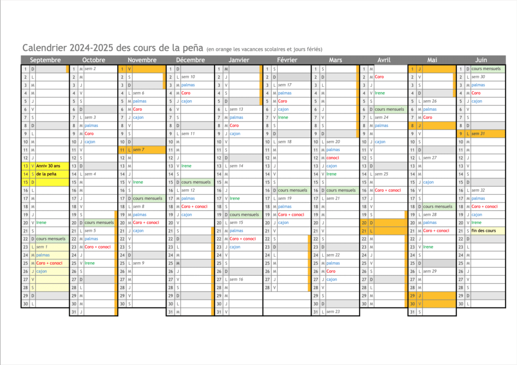 calendrier cours copas y compas